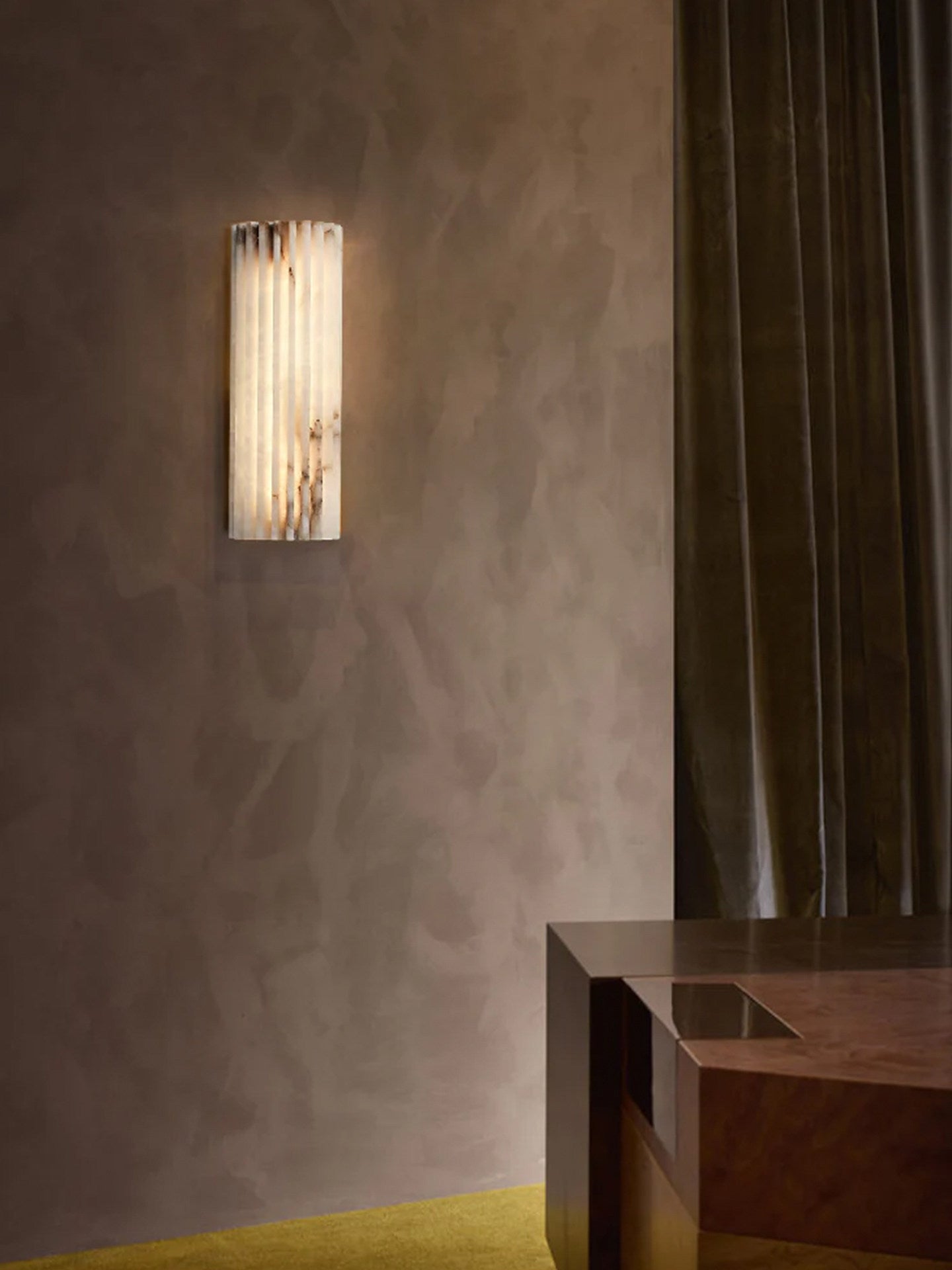 Alvia Alabaster Wall Light — Ribbed Stone Wall Sconce for Bedroom & Hallway