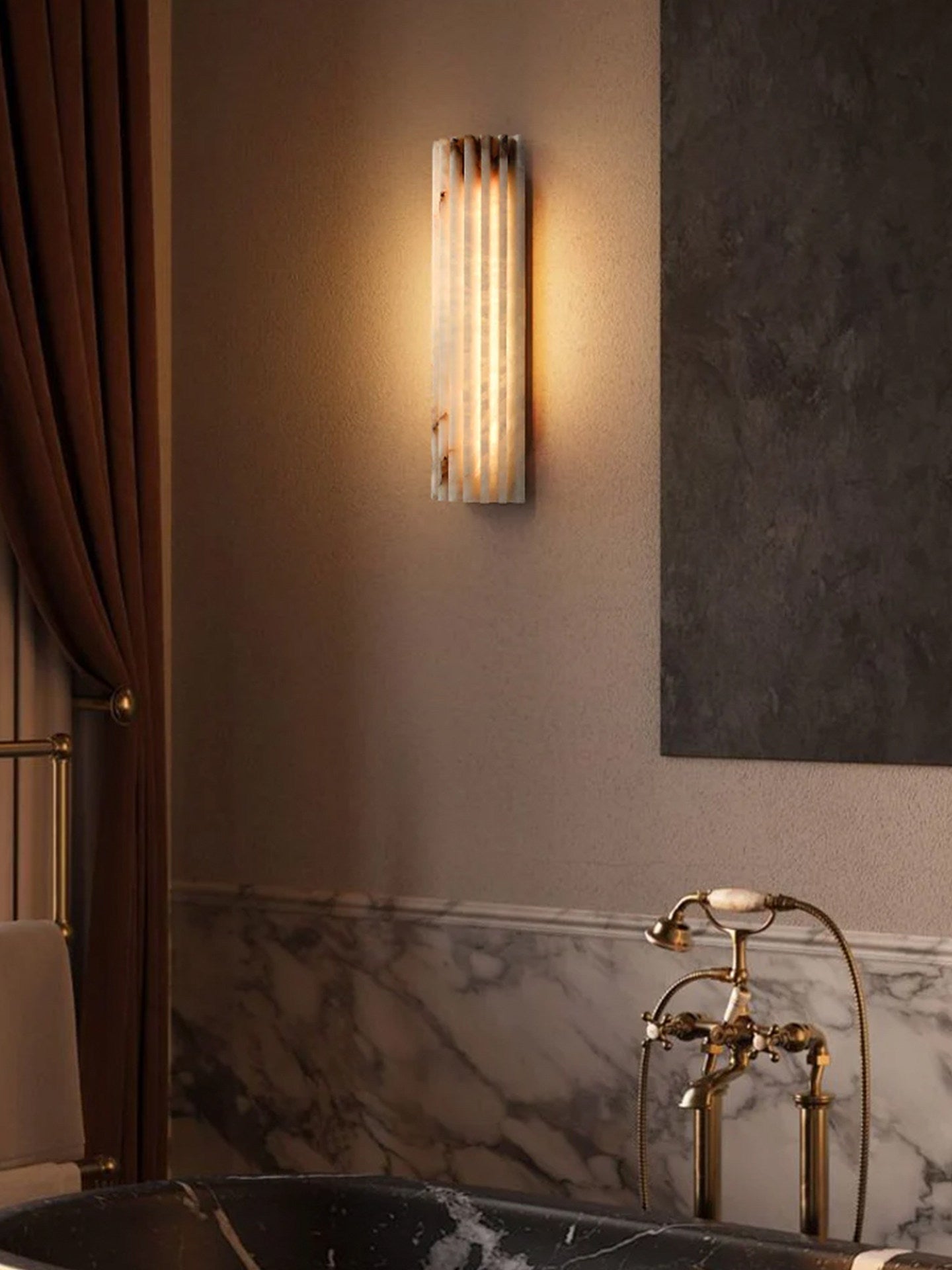 Alvia Alabaster Wall Light — Ribbed Stone Wall Sconce for Bedroom & Hallway