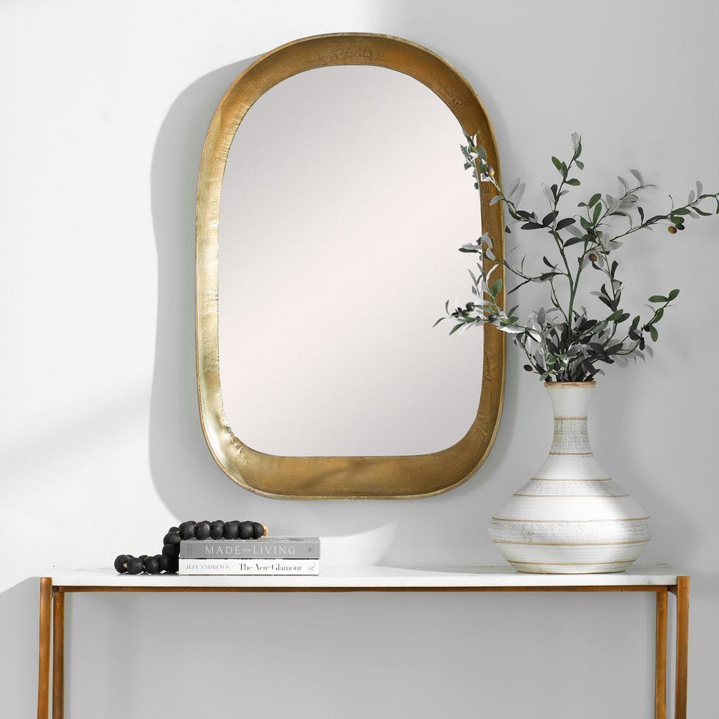 Antique Brass Arch Mirror — Vintage Arched Wall Mirror for Entryway & Vanity