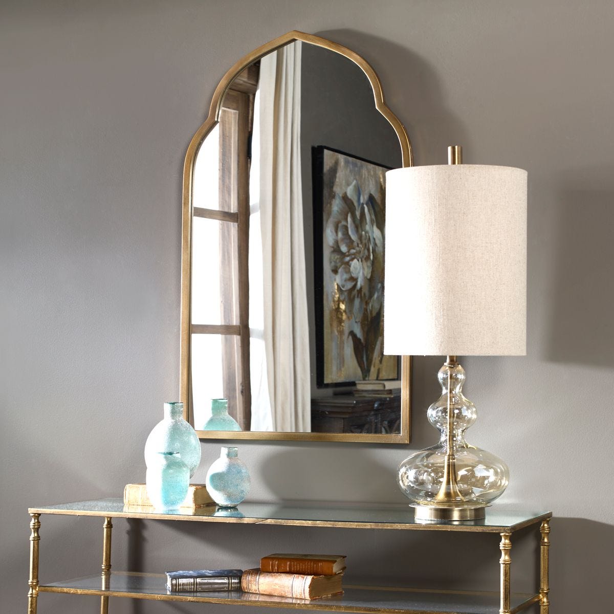 Moroccan Mirror Gold — Ornate Arched Decorative Wall Mirror for Entryway