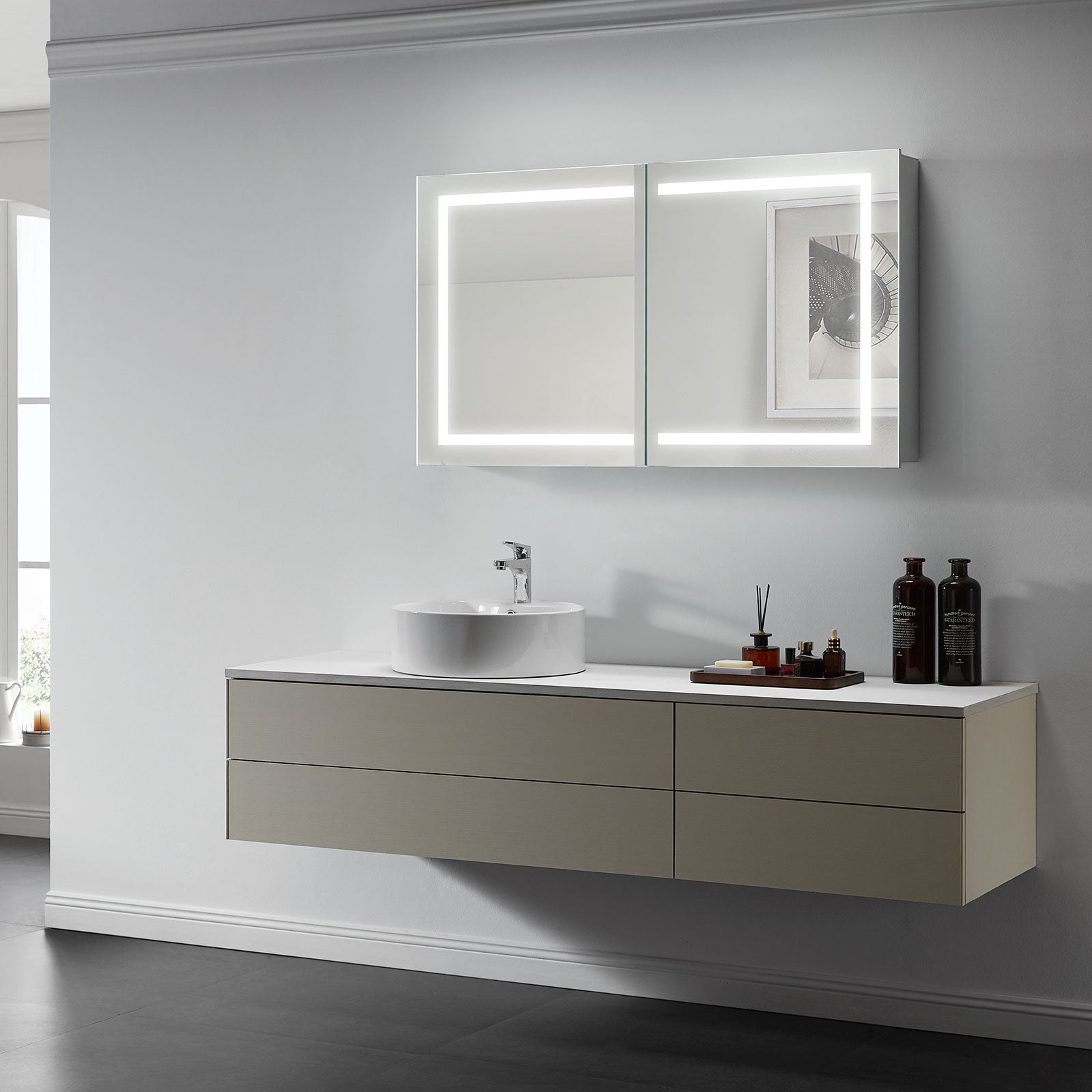 Europa II LED Bathroom Cabinet Mirror for bathroom vanity | Halvern