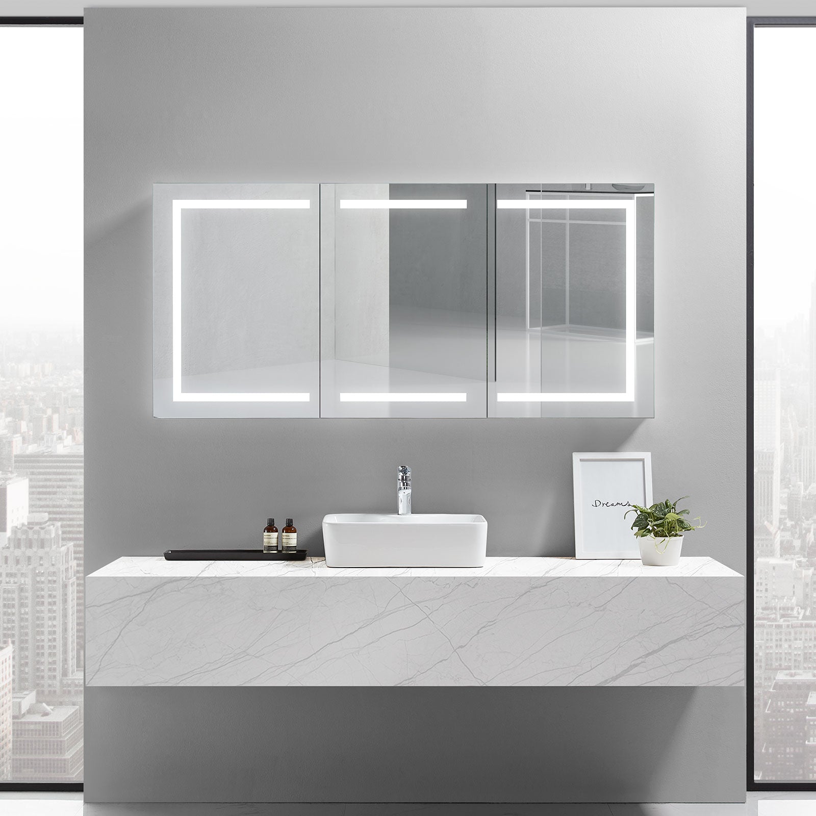 Europa III LED Bathroom Cabinet Mirror for primary bathroom | Halvern