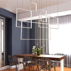 Fleur Art Deco Hanging Light — Geometric Square Frame Chandelier for High Ceilings