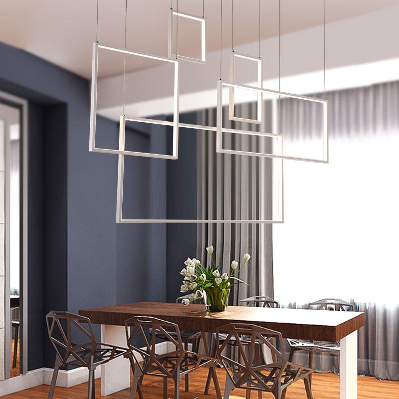 Fleur Art Deco Hanging Light — Geometric Square Frame Chandelier for High Ceilings