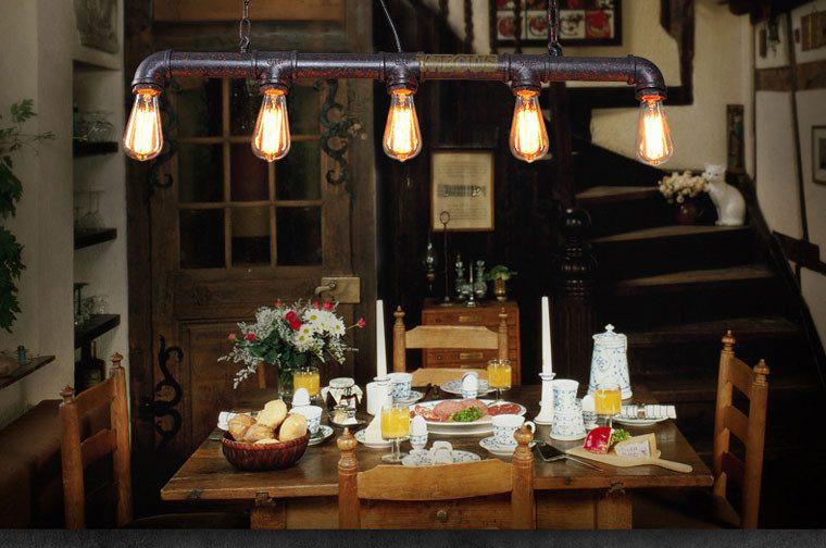 Vintage Industrial Pipe Chandelier — Loft Style Pendant Light for Dining Room