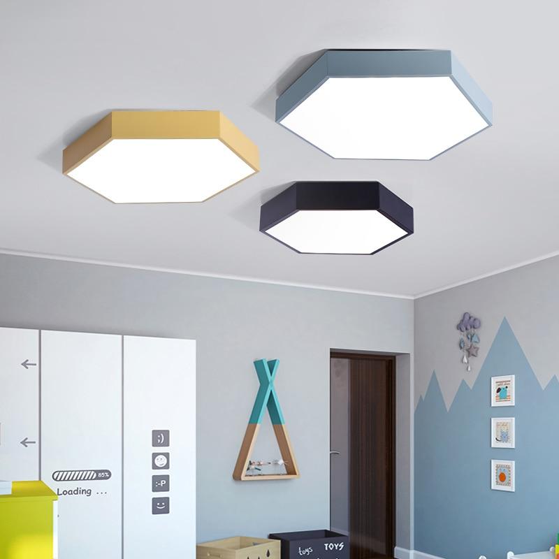 Modern Hexagon LED Ceiling Light — Geometric Flush Mount for Bedroom & Living Room