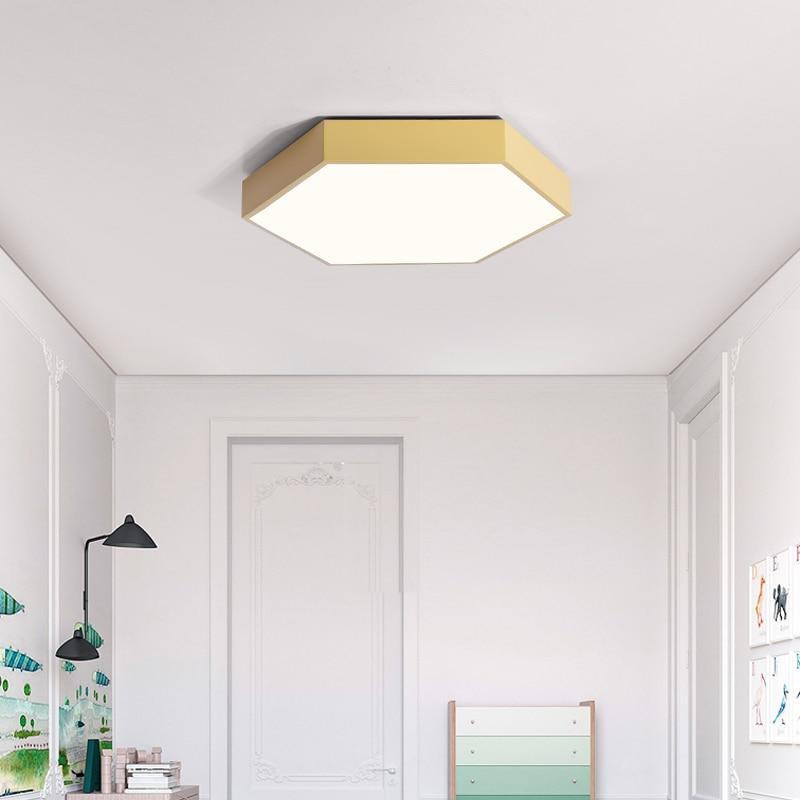 Modern Hexagon LED Ceiling Light — Geometric Flush Mount for Bedroom & Living Room
