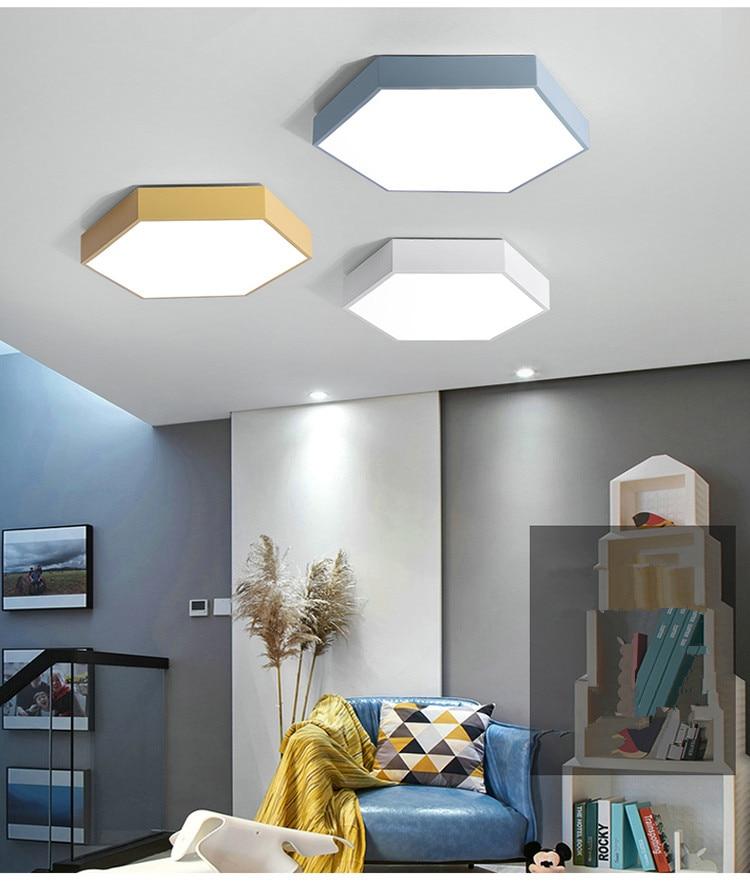 Modern Hexagon LED Ceiling Light — Geometric Flush Mount for Bedroom & Living Room