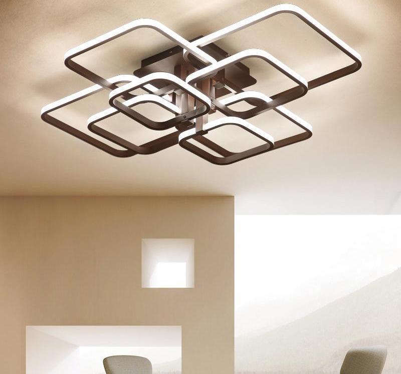 Layered Square LED Chandelier — Tiered Geometric Ceiling Light for Dining Room