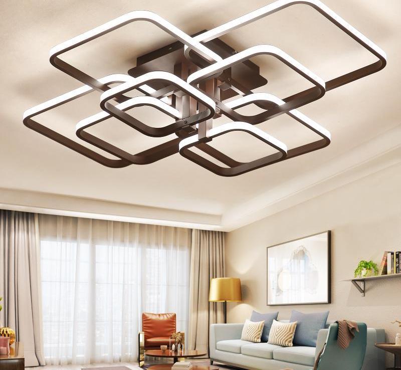 Layered Square LED Chandelier — Tiered Geometric Ceiling Light for Dining Room