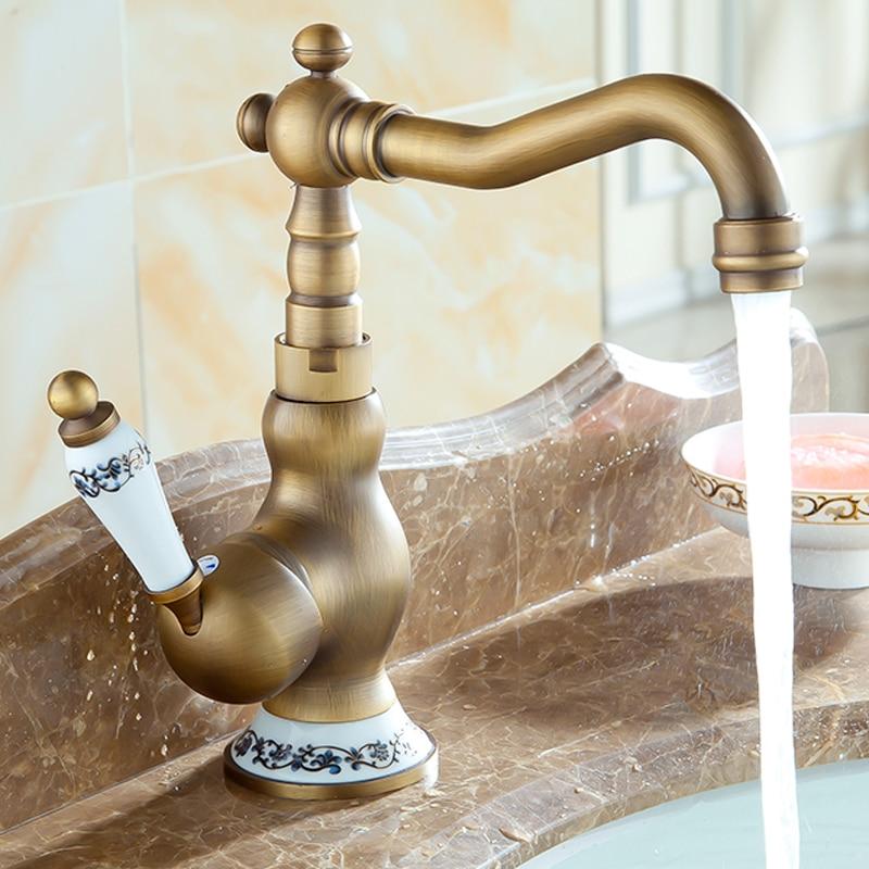 Vintage Brass Faucet — Single Hole Bathroom Vanity Faucet