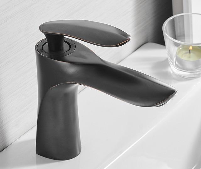 Modern Basin Faucet — Sculptural Single Hole Vanity Faucet